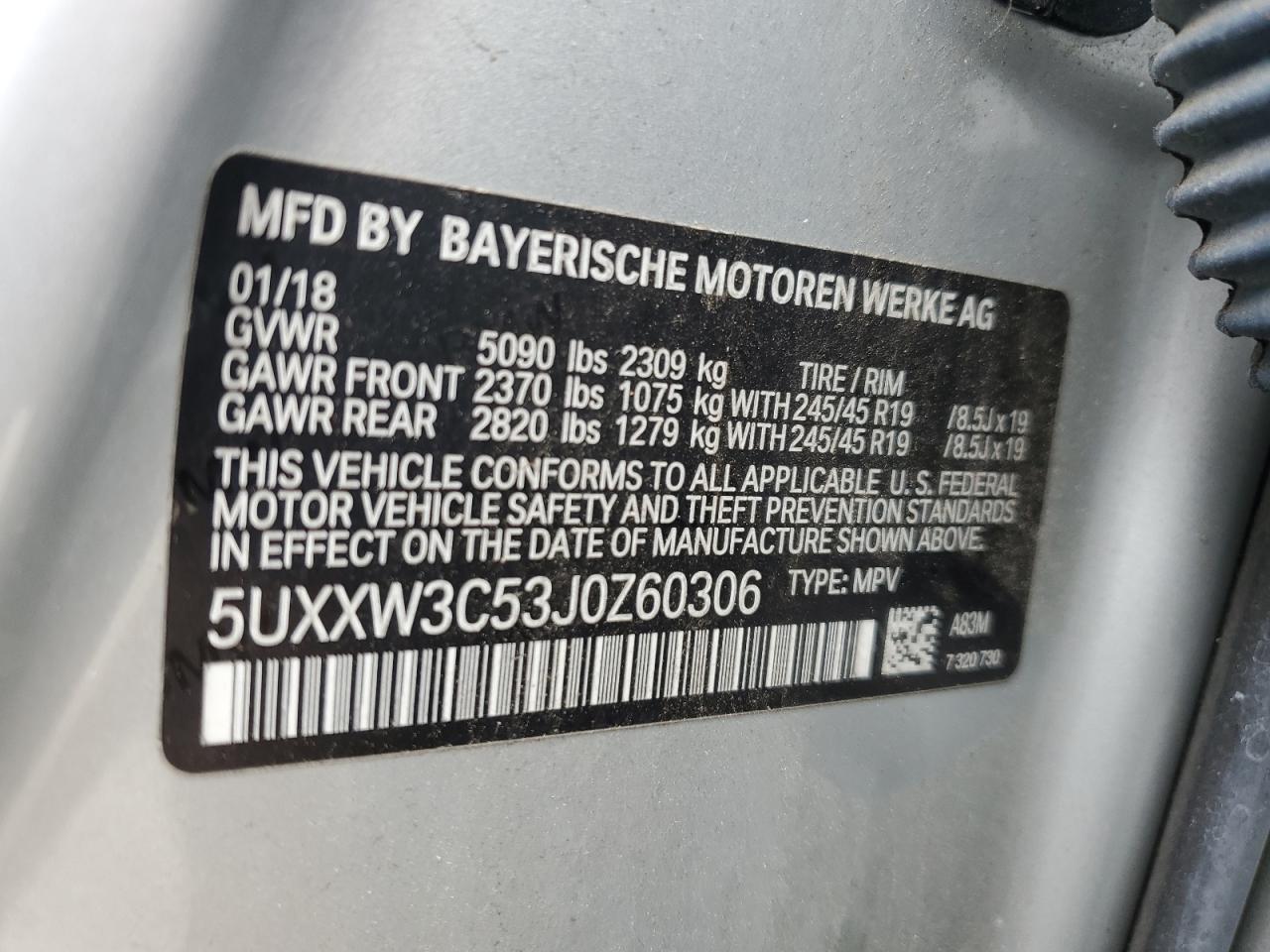 2018 BMW X4 xDrive28I VIN: 5UXXW3C53J0Z60306 Lot: 61875145