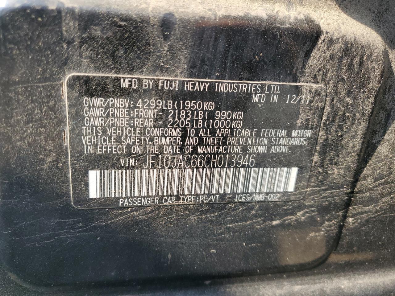 2012 Subaru Impreza Premium VIN: JF1GJAC66CH013946 Lot: 64270635