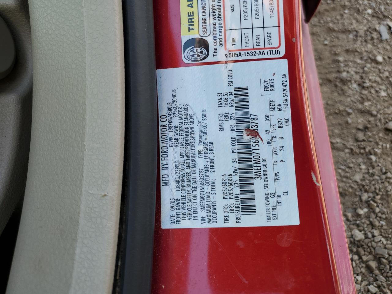 2006 Mercury Milan VIN: 3MEFM07156R603787 Lot: 63317745