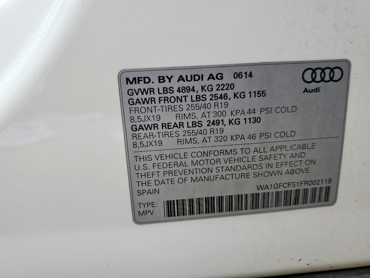 2015 Audi Q3 Prestige VIN: WA1GFCFS1FR002118 Lot: 64513615
