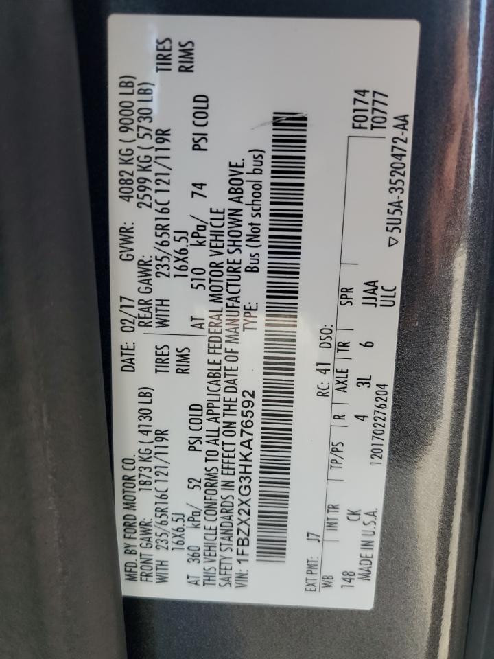 2017 Ford Transit T-350 VIN: 1FBZX2XG3HKA76592 Lot: 64738505