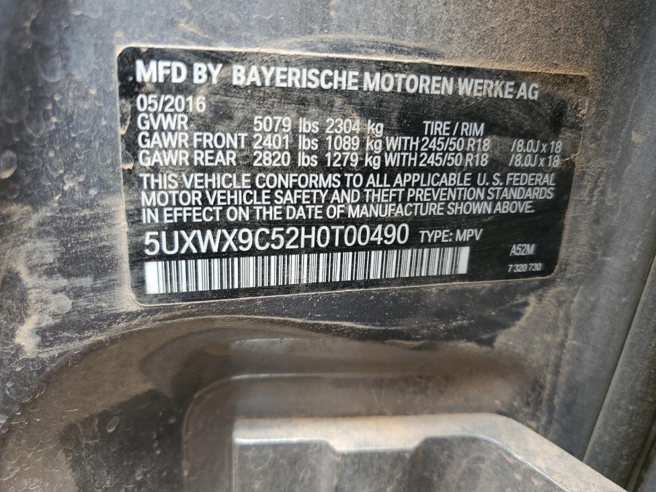 2017 BMW X3 xDrive28I VIN: 5UXWX9C52H0T00490 Lot: 64132655
