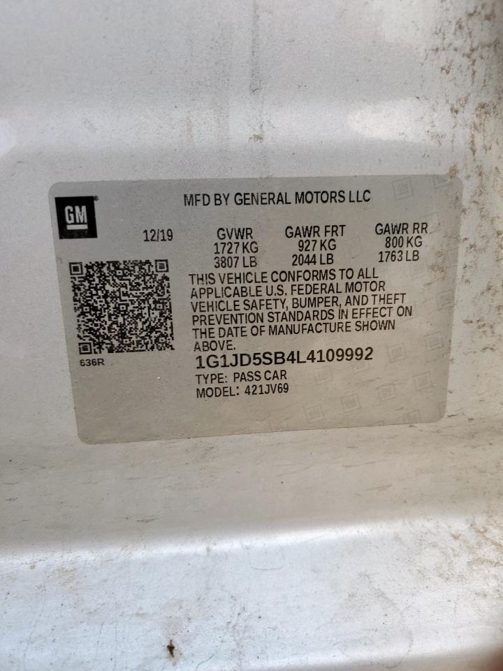 2020 Chevrolet Sonic Lt VIN: 1G1JD5SB4L4109992 Lot: 64969545