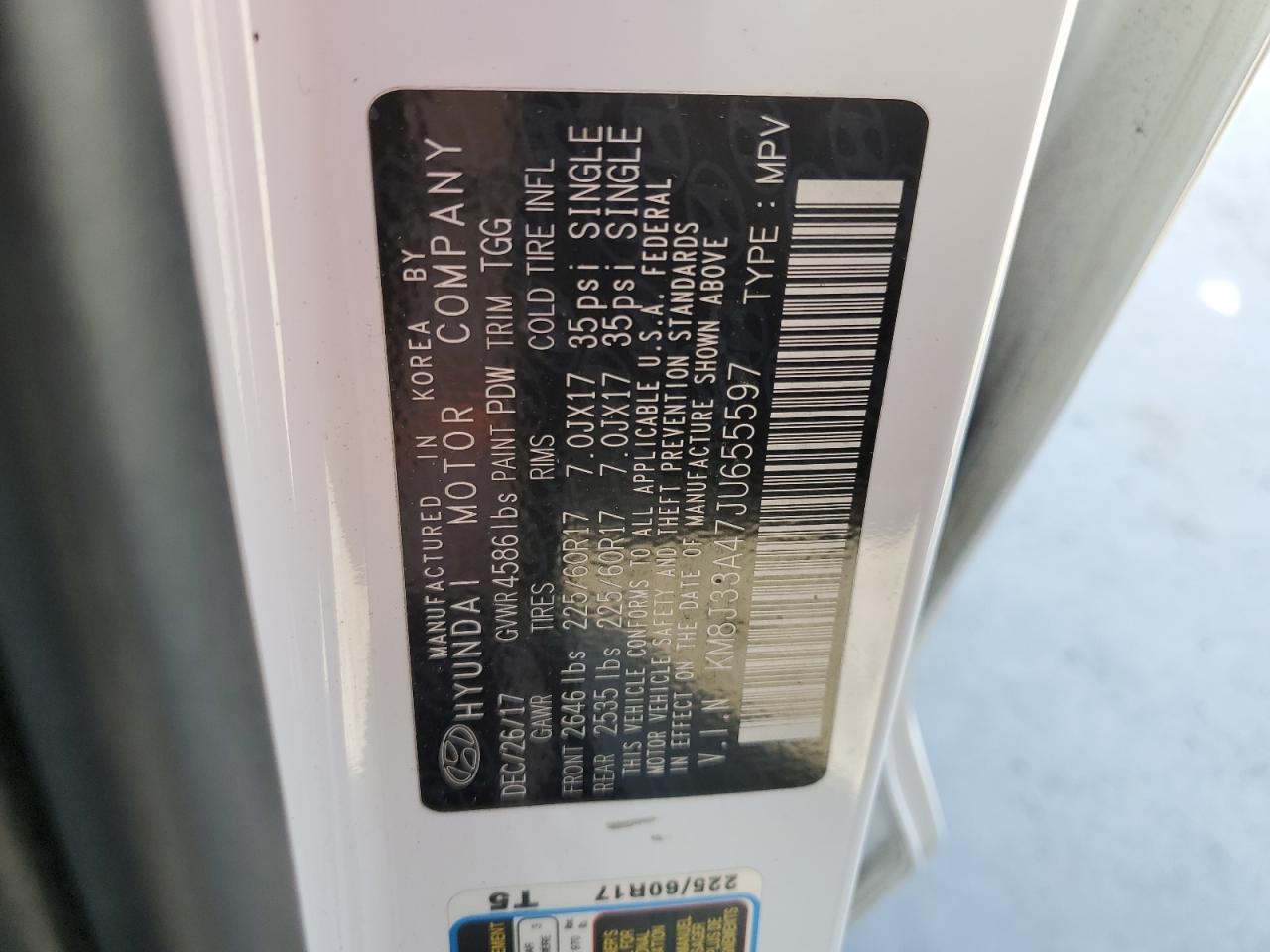 2018 Hyundai Tucson Sel VIN: KM8J33A47JU655597 Lot: 65526465