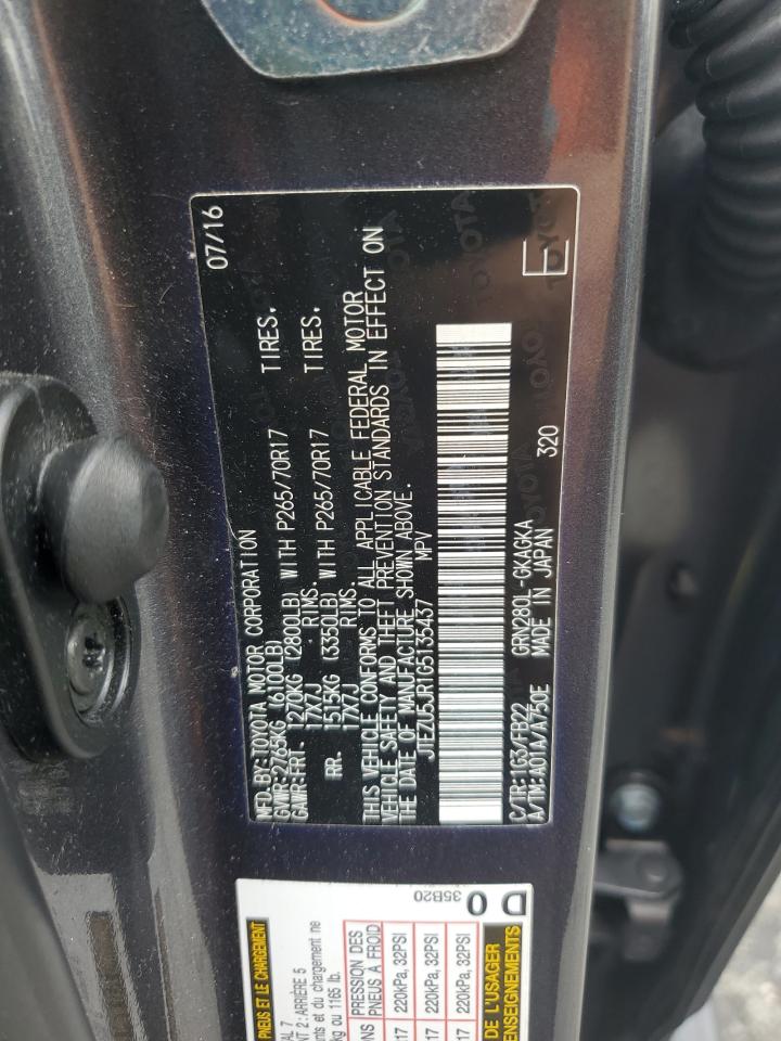 2016 Toyota 4Runner Sr5 VIN: JTEZU5JR1G5135437 Lot: 63568745