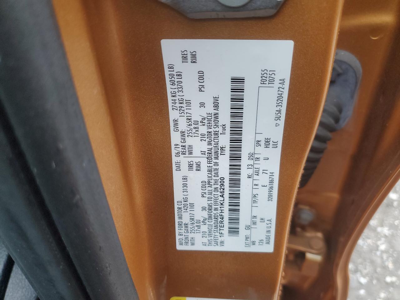 2019 Ford Ranger Xl VIN: 1FTER4FH1KLA62900 Lot: 62469725