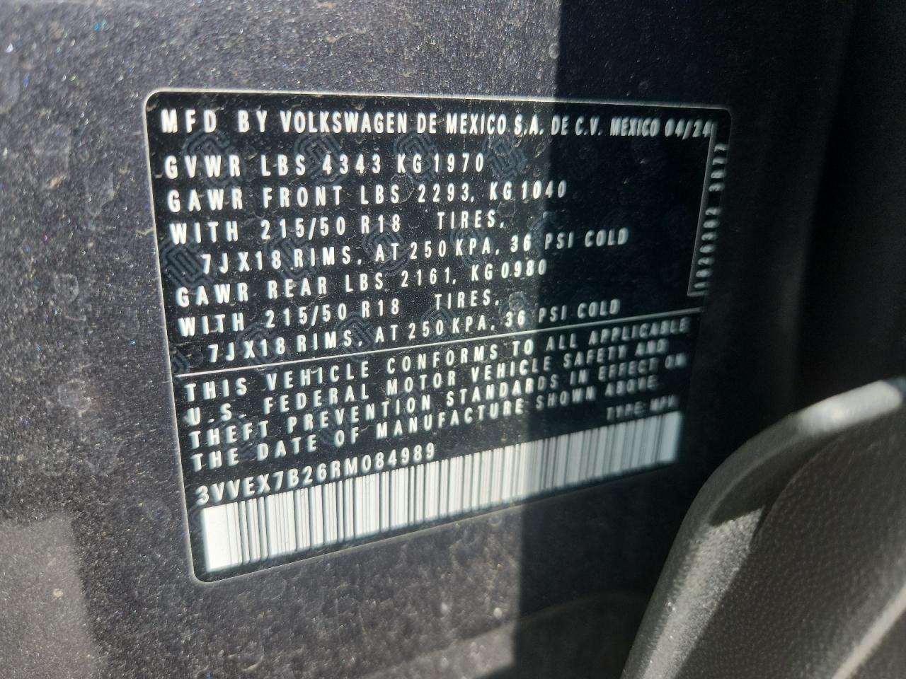 2024 Volkswagen Taos Se VIN: 3VVEX7B26RM084989 Lot: 63615755
