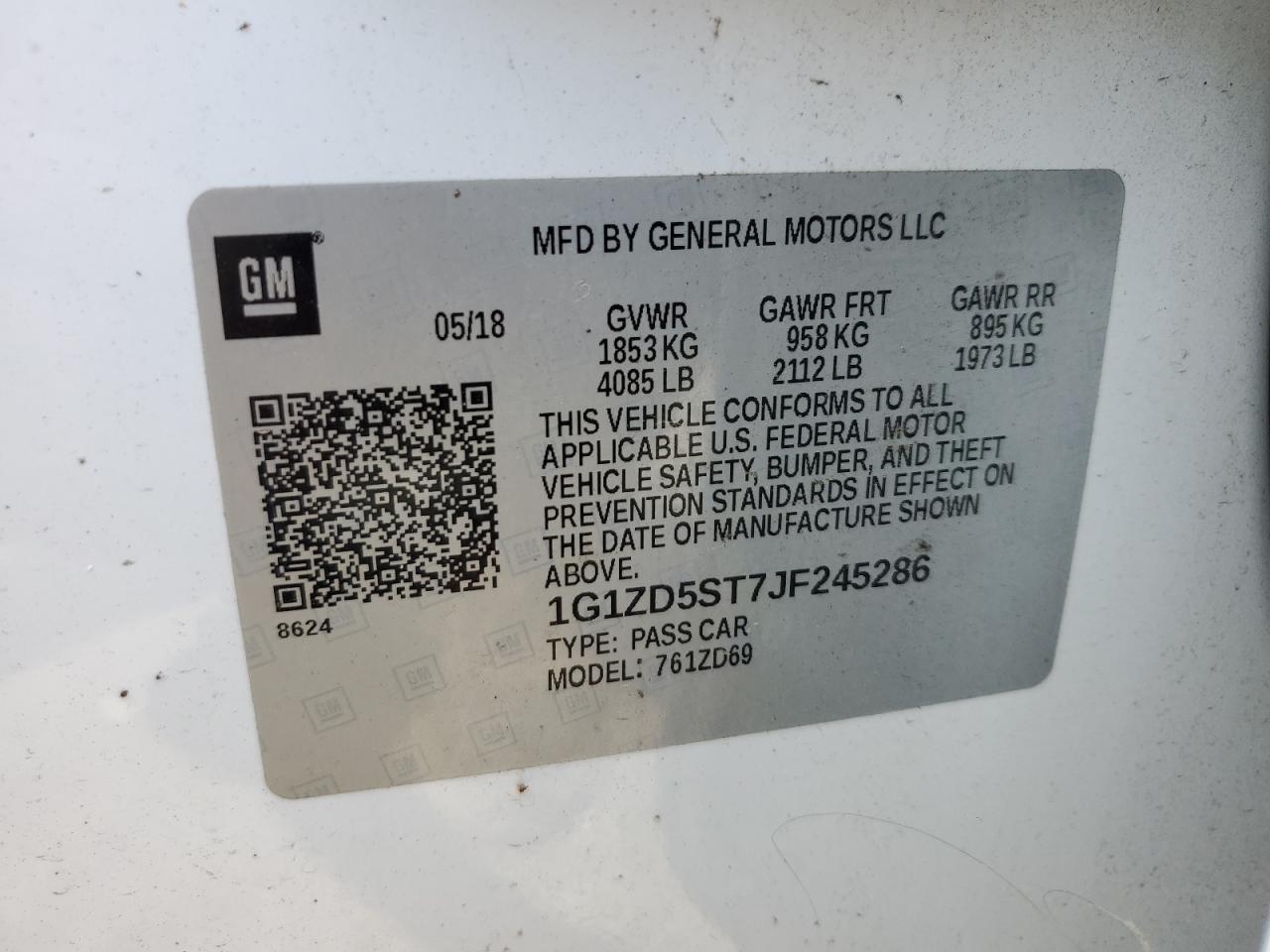 2018 Chevrolet Malibu Lt VIN: 1G1ZD5ST7JF245286 Lot: 65057035