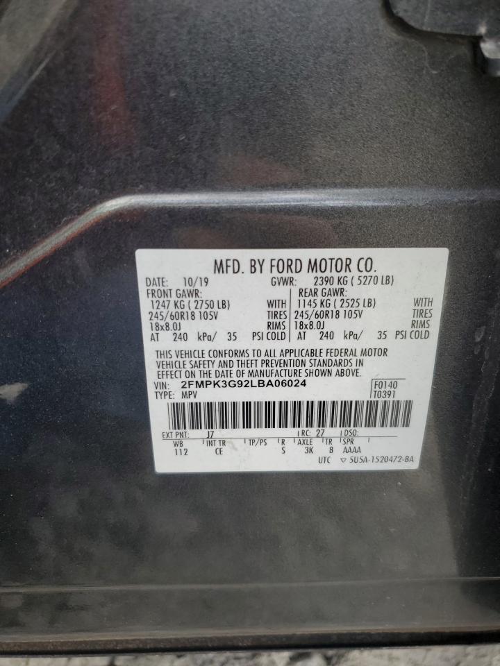 2020 Ford Edge Se VIN: 2FMPK3G92LBA06024 Lot: 65136165