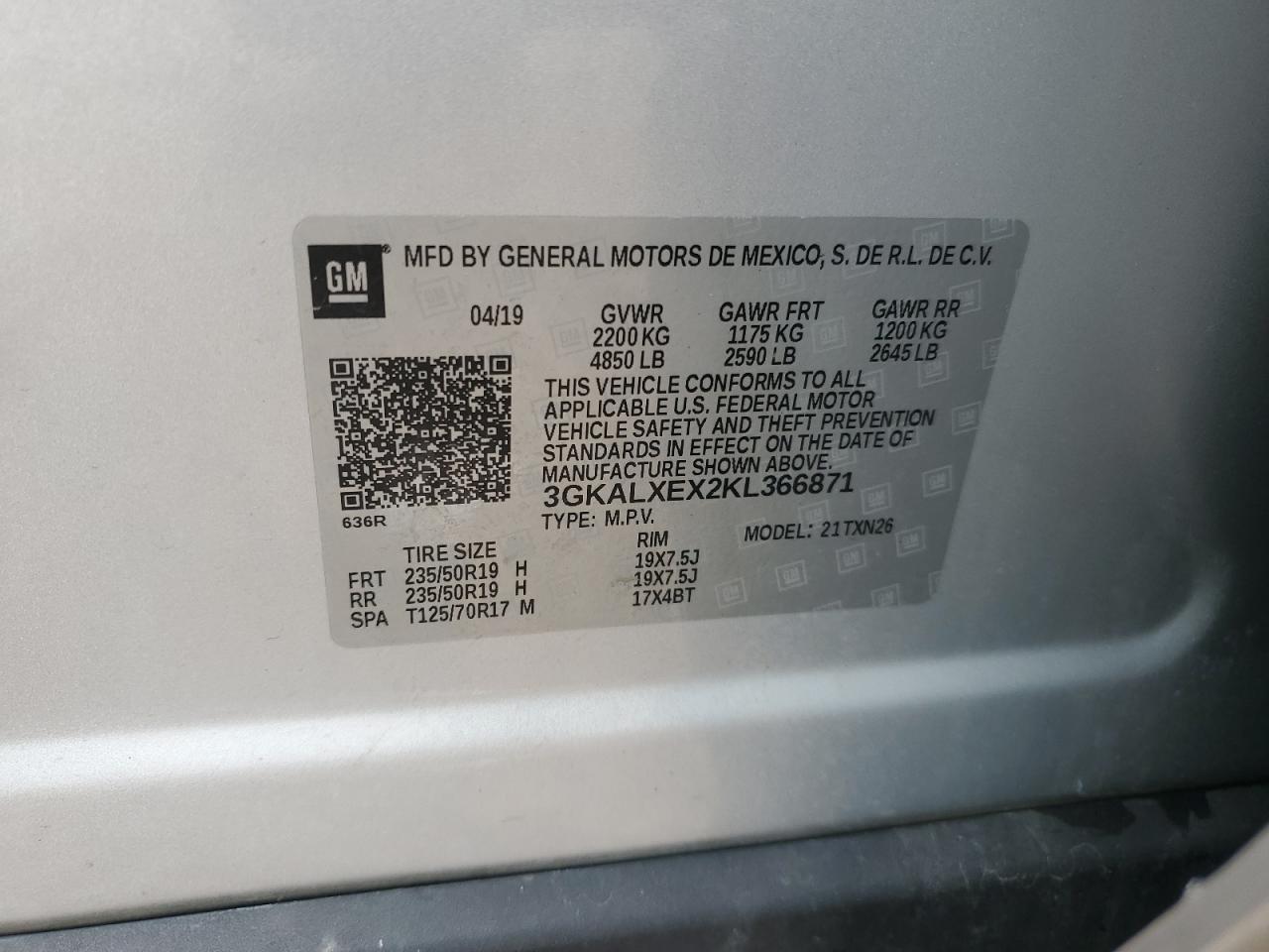 2019 GMC Terrain Denali VIN: 3GKALXEX2KL366871 Lot: 66454575