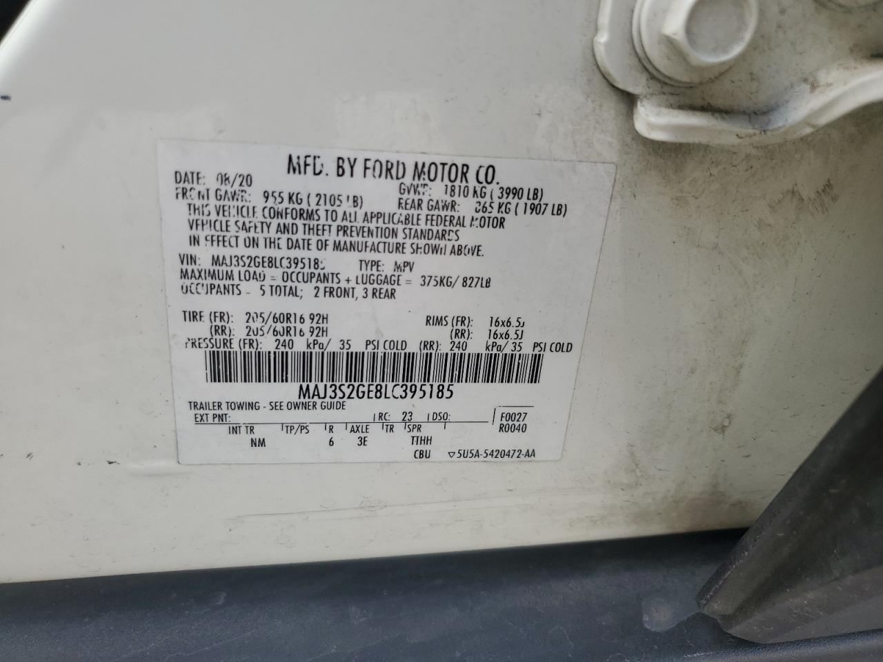 2020 Ford Ecosport Se VIN: MAJ3S2GE8LC395185 Lot: 65469615