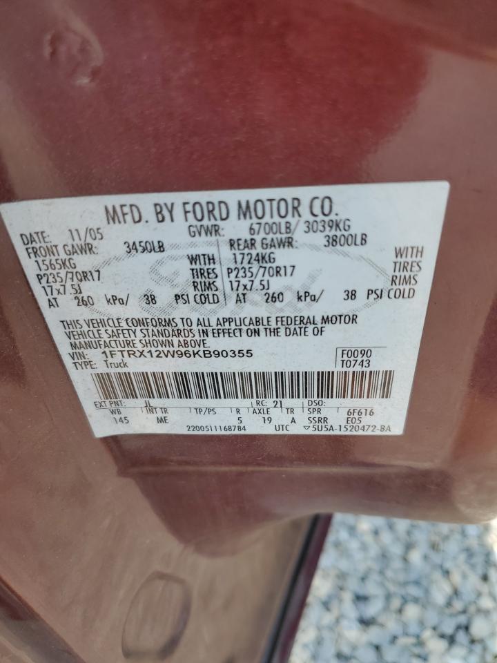 2006 Ford F150 VIN: 1FTRX12W96KB90355 Lot: 63675845