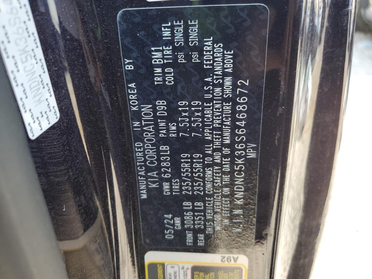 2025 Kia Carnival Ex VIN: KNDNC5K36S6468672 Lot: 63021985