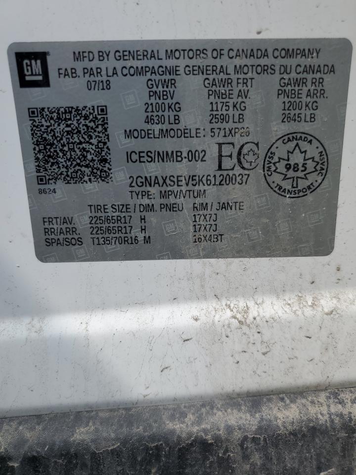 2019 Chevrolet Equinox Ls VIN: 2GNAXSEV5K6120037 Lot: 64174235
