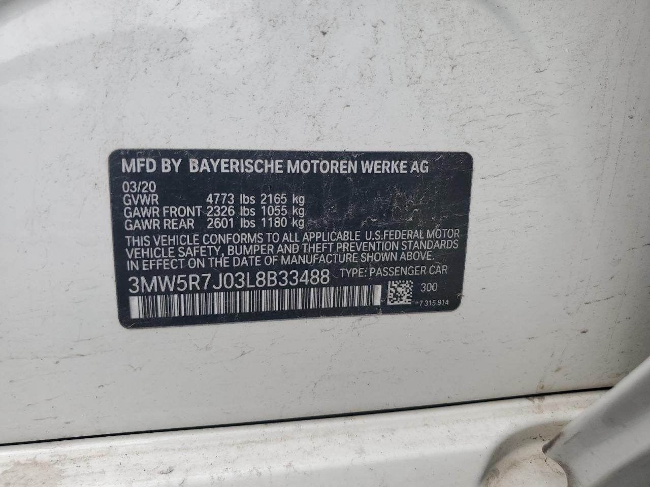 2020 BMW 330Xi VIN: 3MW5R7J03L8B33488 Lot: 64928965