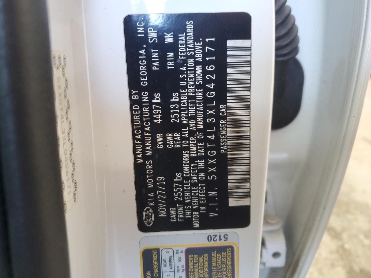 5xxgt4l3xlg426171 5XXGT4L3XLG426171 2020 Kia Optima Lx