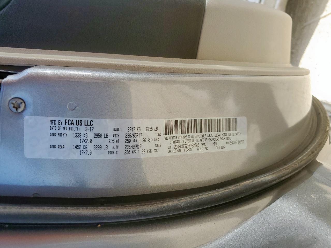 2017 Chrysler Pacifica Touring L Plus VIN: 2C4RC1EG2HR722002 Lot: 65171965