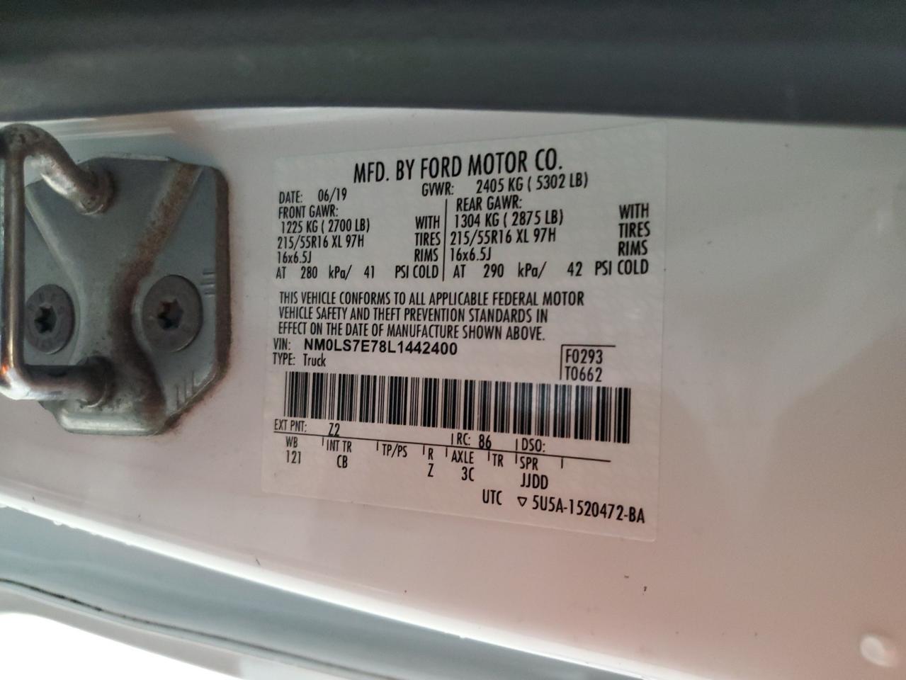 2020 Ford Transit Connect Xl VIN: NM0LS7E78L1442400 Lot: 62189565