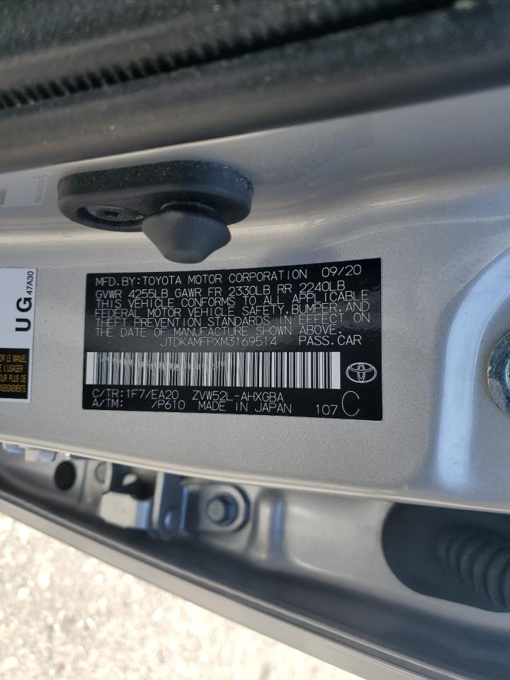 2021 Toyota Prius Prime Le VIN: JTDKAMFPXM3169514 Lot: 63255095