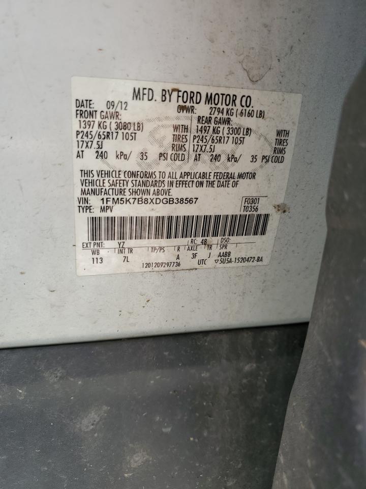 2013 Ford Explorer VIN: 1FM5K7B8XDGB38567 Lot: 64083695