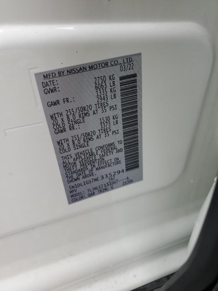 2022 Infiniti Qx60 Sensory VIN: 5N1DL1GS7NC335294 Lot: 64245145