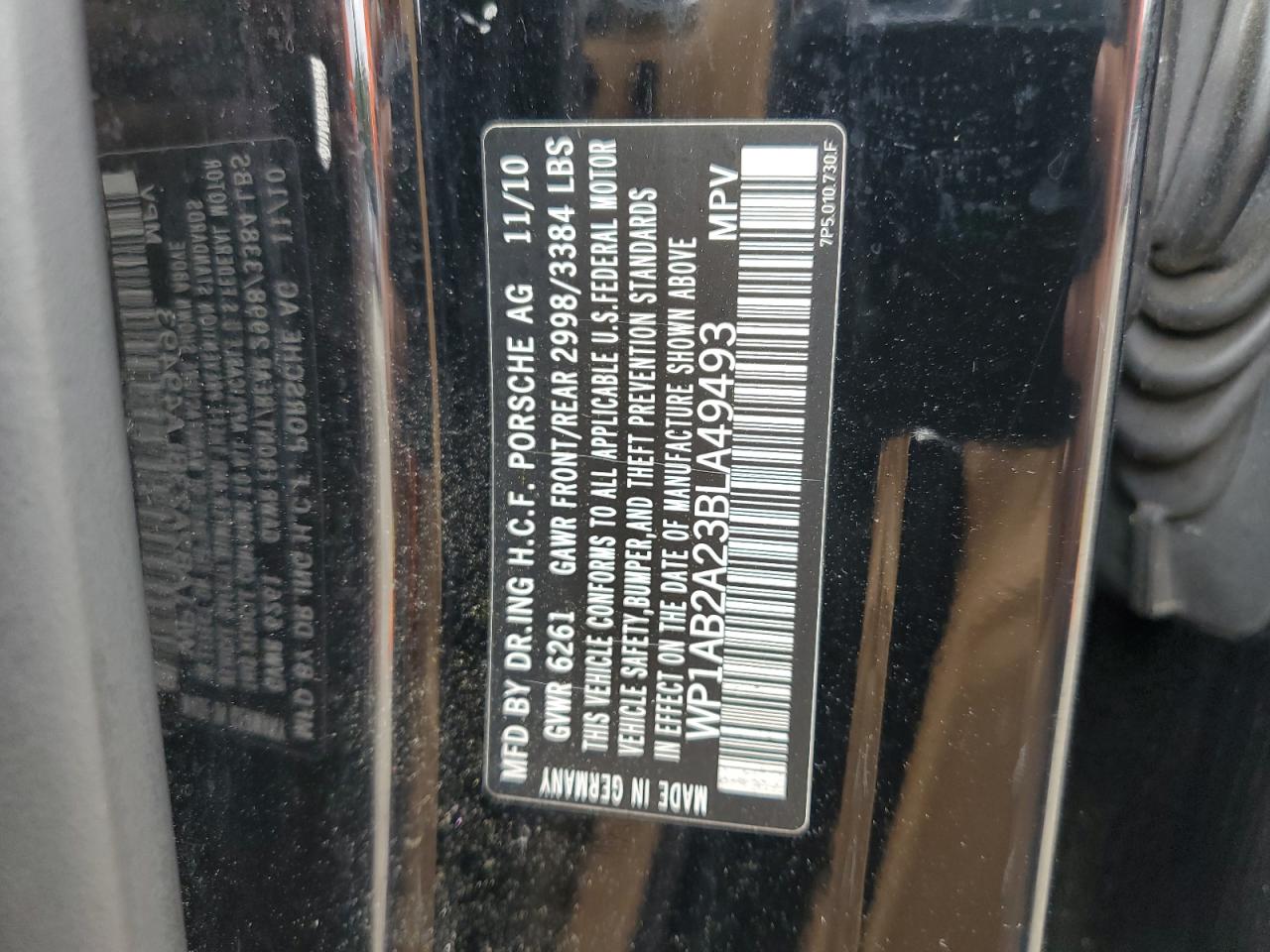 2011 Porsche Cayenne S VIN: WP1AB2A23BLA49493 Lot: 63842035