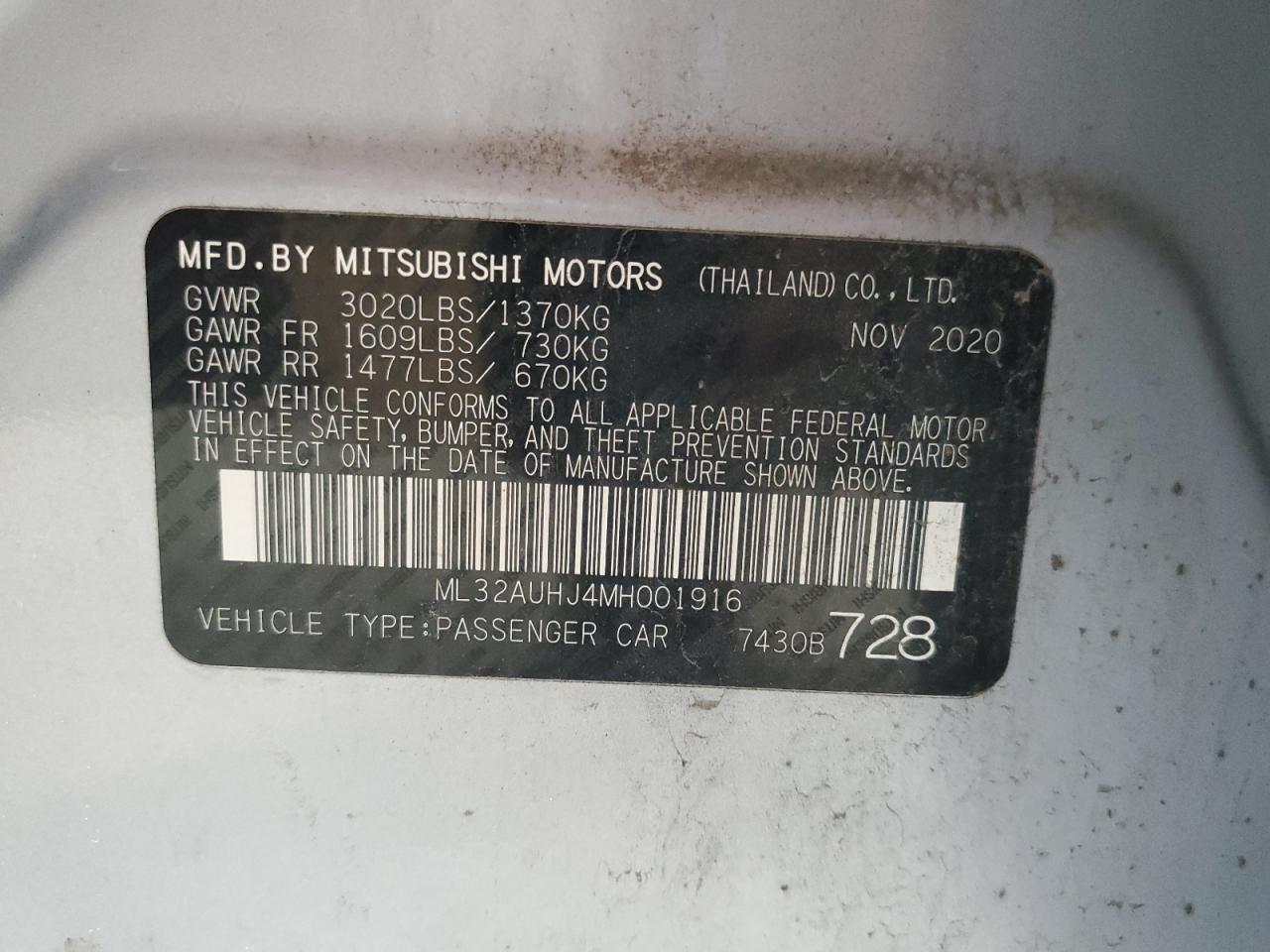 2021 Mitsubishi Mirage Es VIN: ML32AUHJ4MH001916 Lot: 62853025