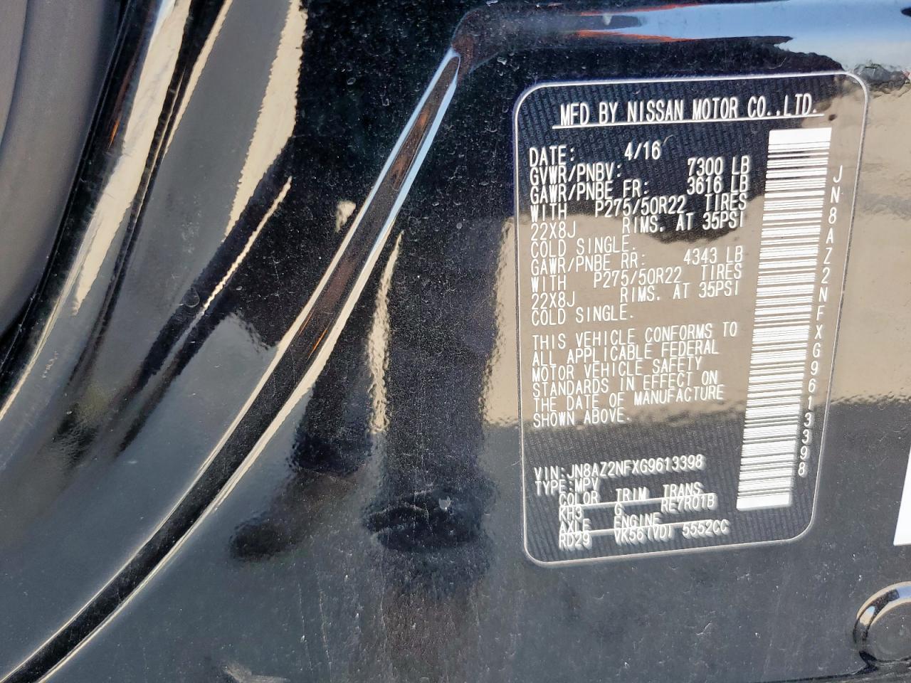 2016 Infiniti Qx80 VIN: JN8AZ2NFXG9613398 Lot: 63872325