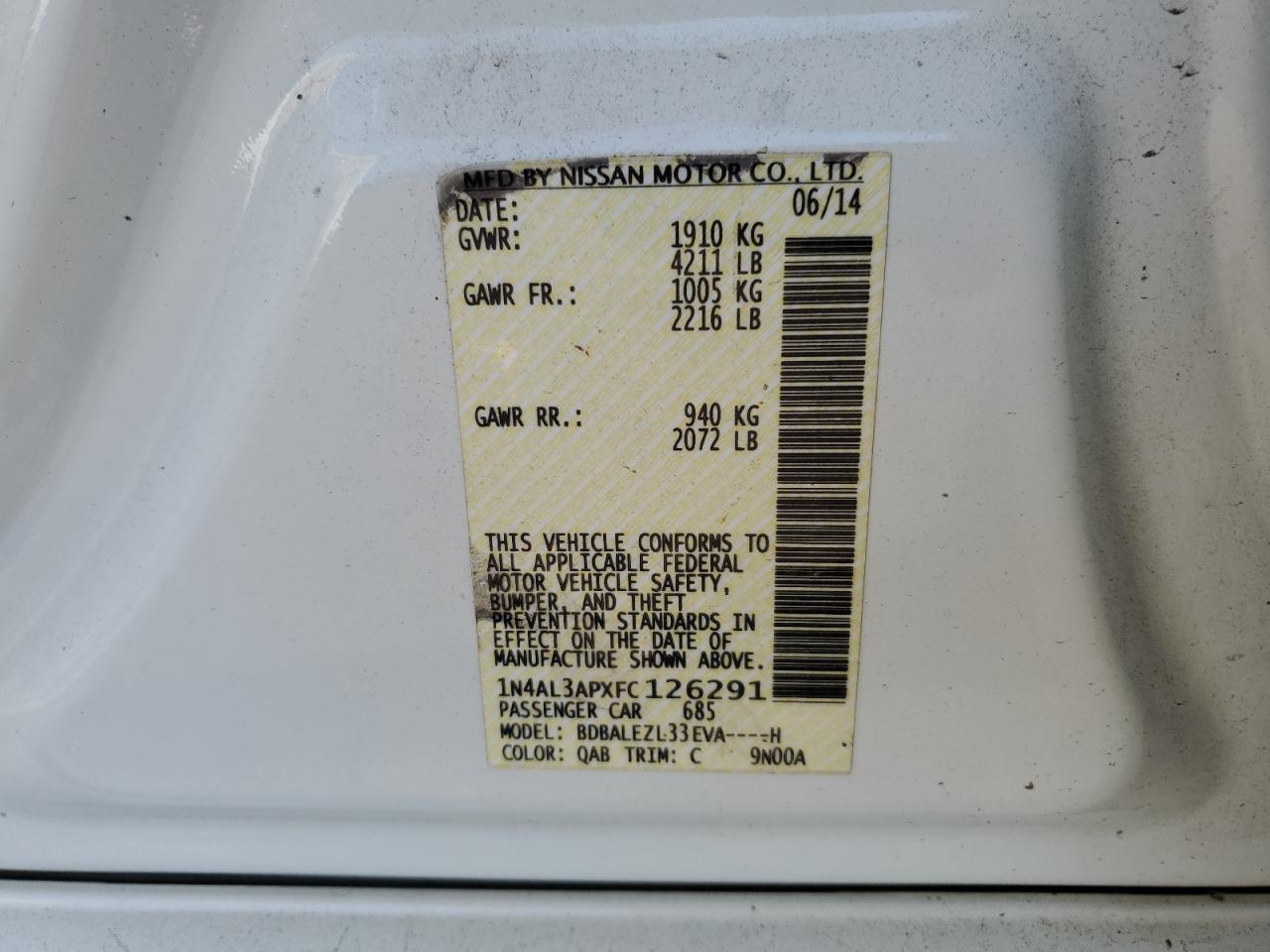 1n4al3apxfc126291 1N4AL3APXFC126291 2015 Nissan Altima 2.5