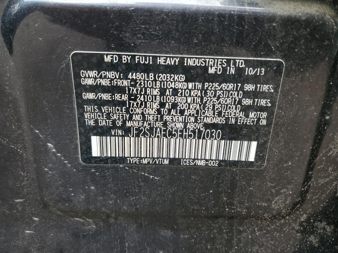 2014 Subaru Forester 2.5I Premium VIN: JF2SJAEC5EH517030 Lot: 63153595