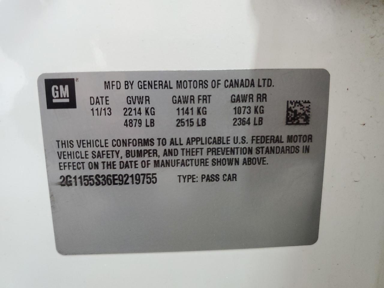 2014 Chevrolet Impala Ltz VIN: 2G1155S36E9219755 Lot: 64485865