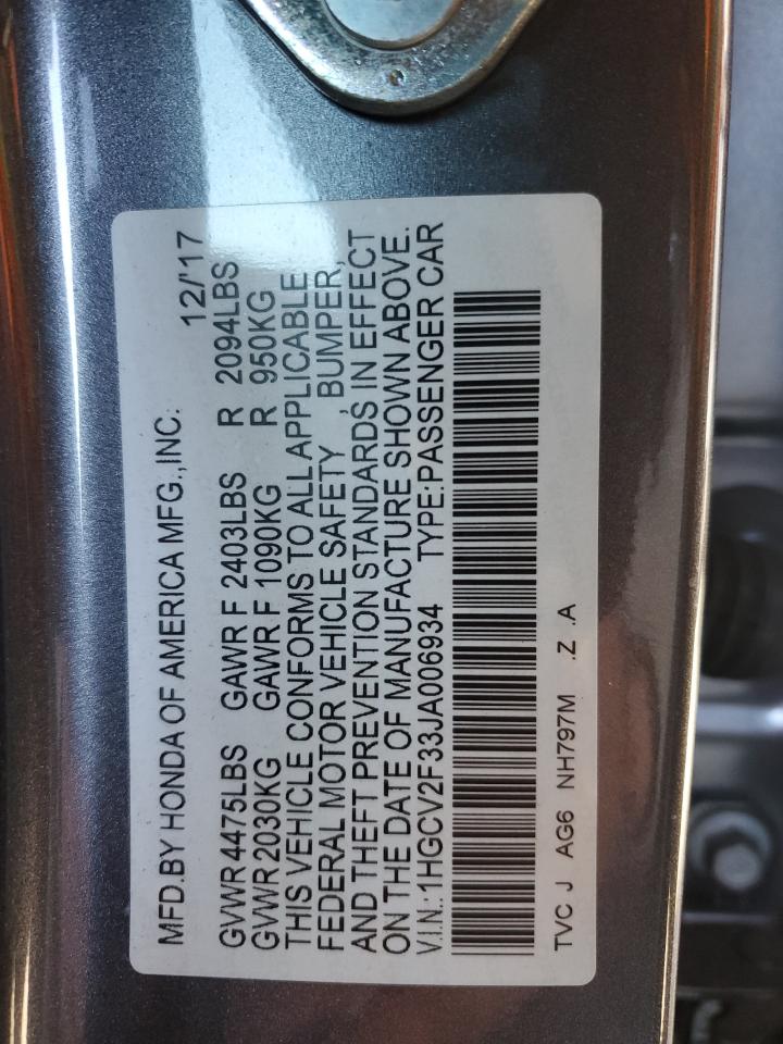 2018 Honda Accord Sport VIN: 1HGCV2F33JA006934 Lot: 65558985