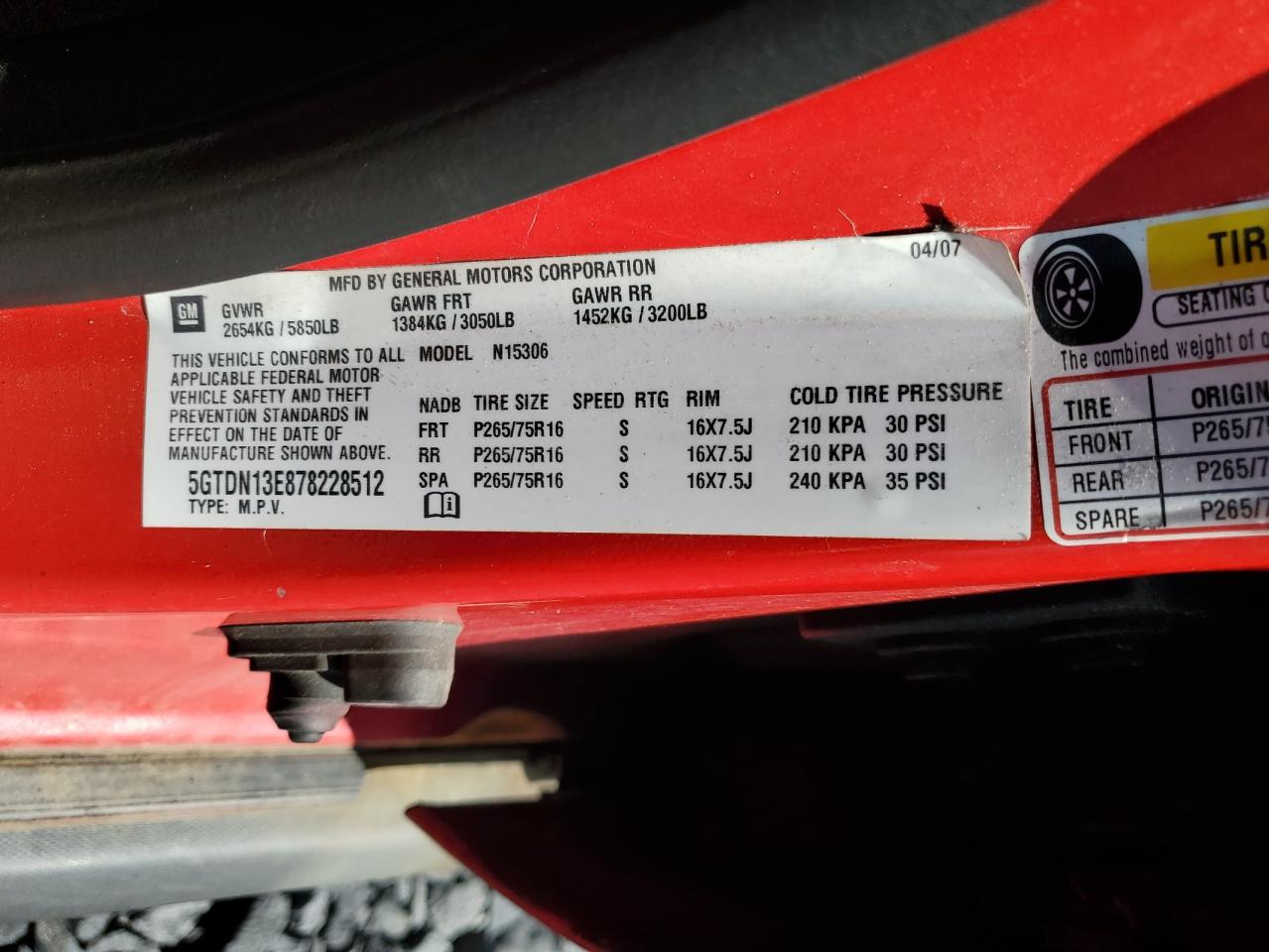 5gtdn13e878228512 5GTDN13E878228512 2007 Hummer H3