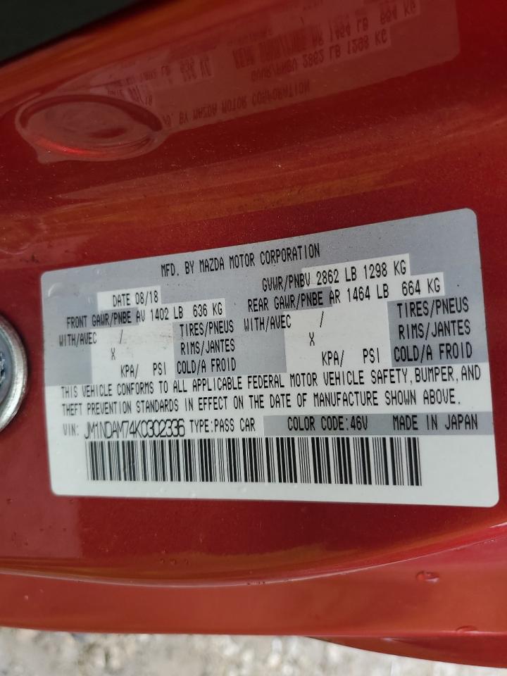 2019 Mazda Mx-5 Miata Grand Touring VIN: JM1NDAM74K0302336 Lot: 63366535