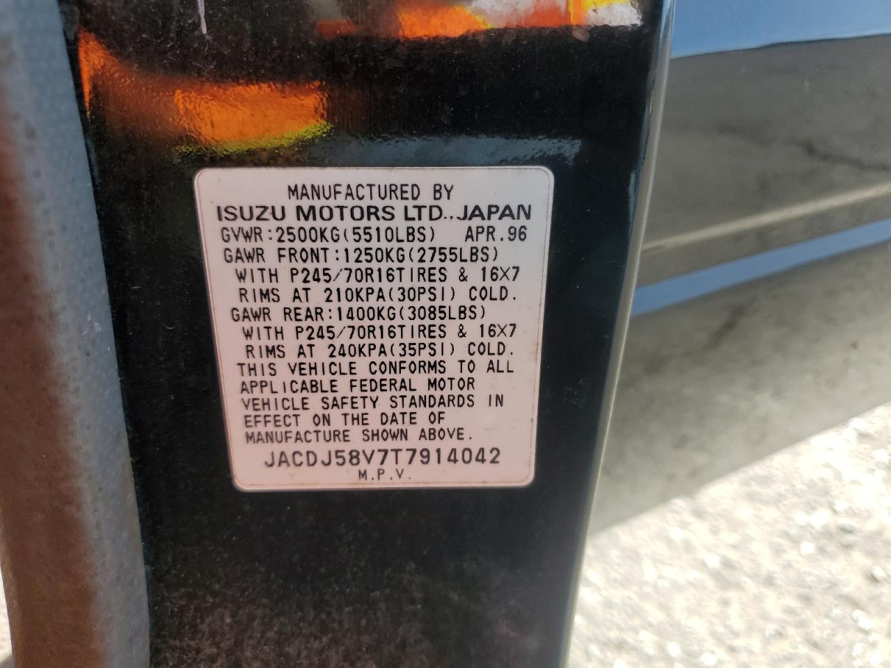 1996 Isuzu Trooper S VIN: JACDJ58V7T7914042 Lot: 64695675