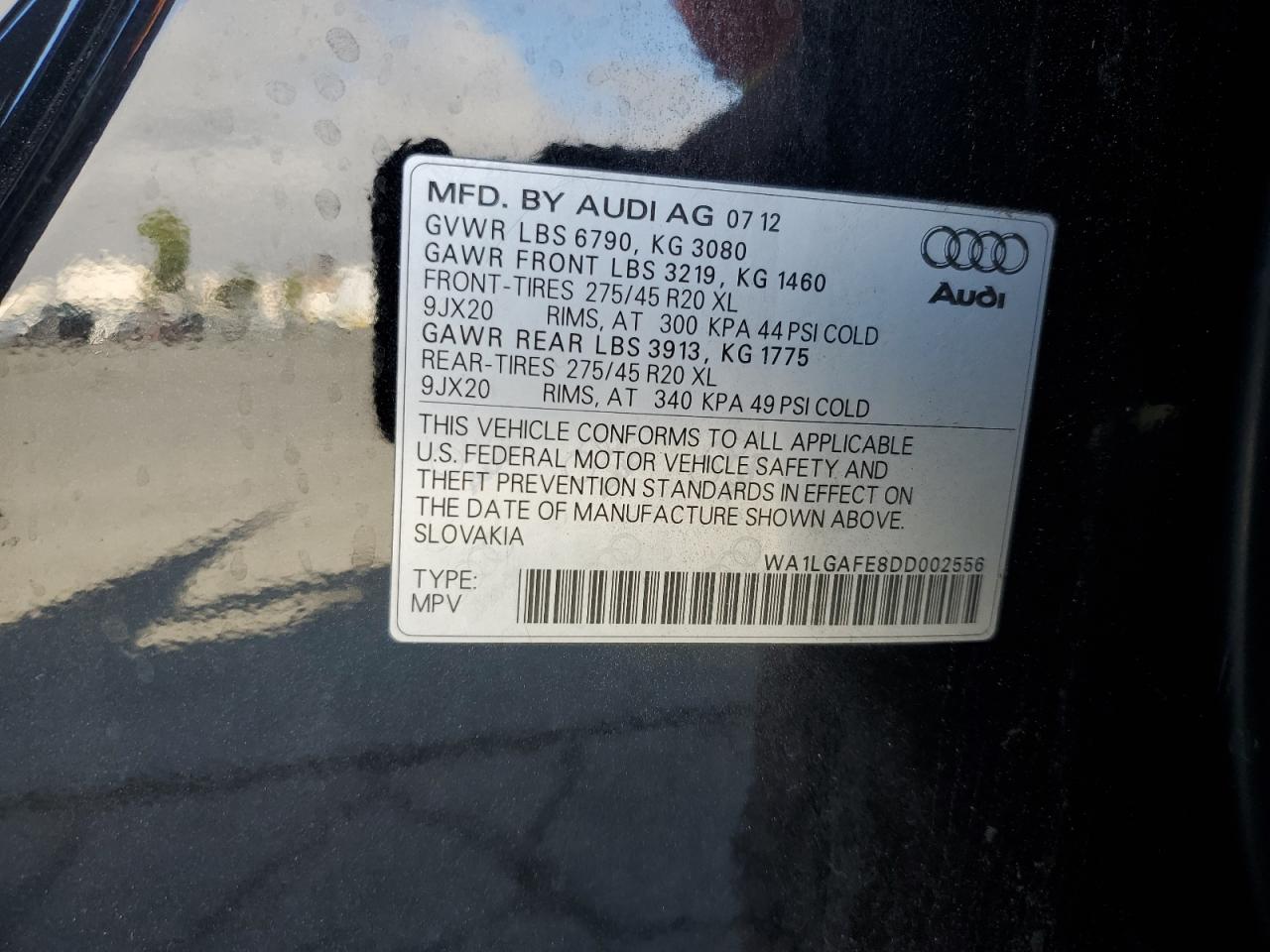 2013 Audi Q7 Premium Plus VIN: WA1LGAFE8DD002556 Lot: 64872255