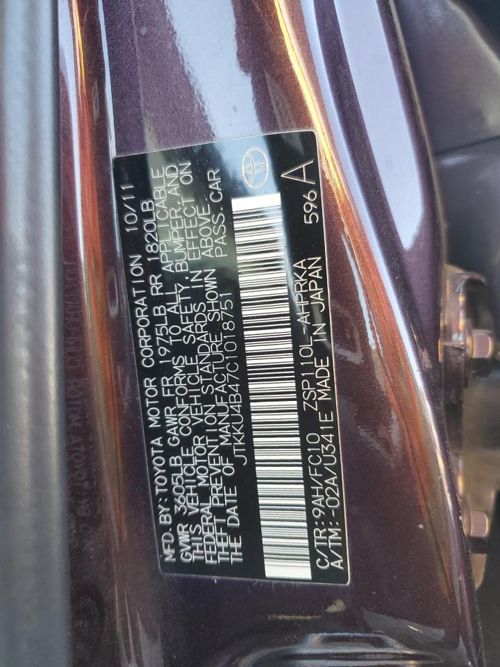2012 Toyota Scion Xd VIN: JTKKU4B47C1018751 Lot: 63914625