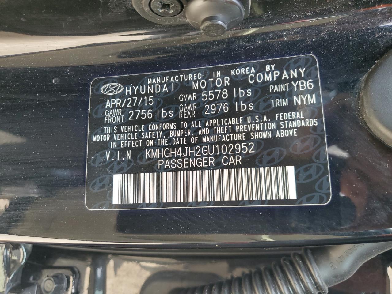 2016 Hyundai Equus Signature VIN: KMHGH4JH2GU102952 Lot: 63366075