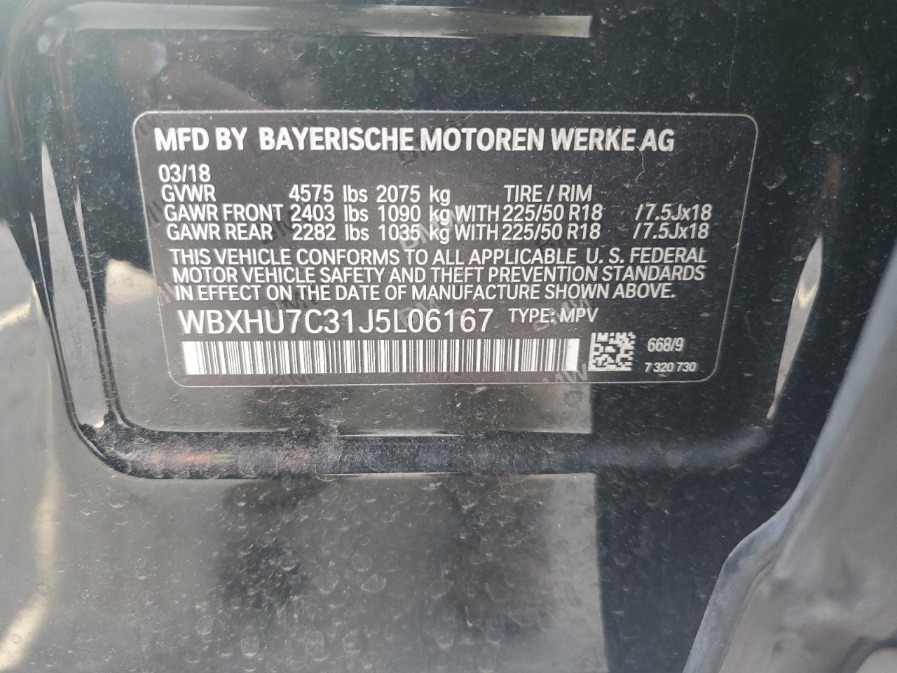 2018 BMW X1 Sdrive28I VIN: WBXHU7C31J5L06167 Lot: 63818035