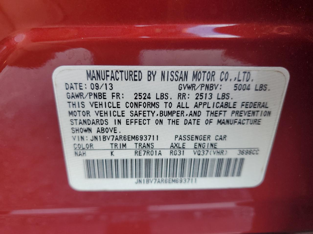 2014 Infiniti Q50 Base VIN: JN1BV7AR6EM693711 Lot: 64551895