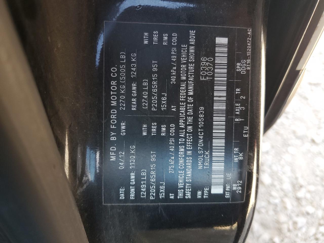 2012 Ford Transit Connect Xlt VIN: NM0LS7DN4CT105839 Lot: 65576995