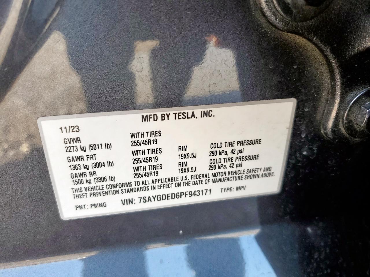 2023 Tesla Model Y VIN: 7SAYGDED6PF943171 Lot: 63863435