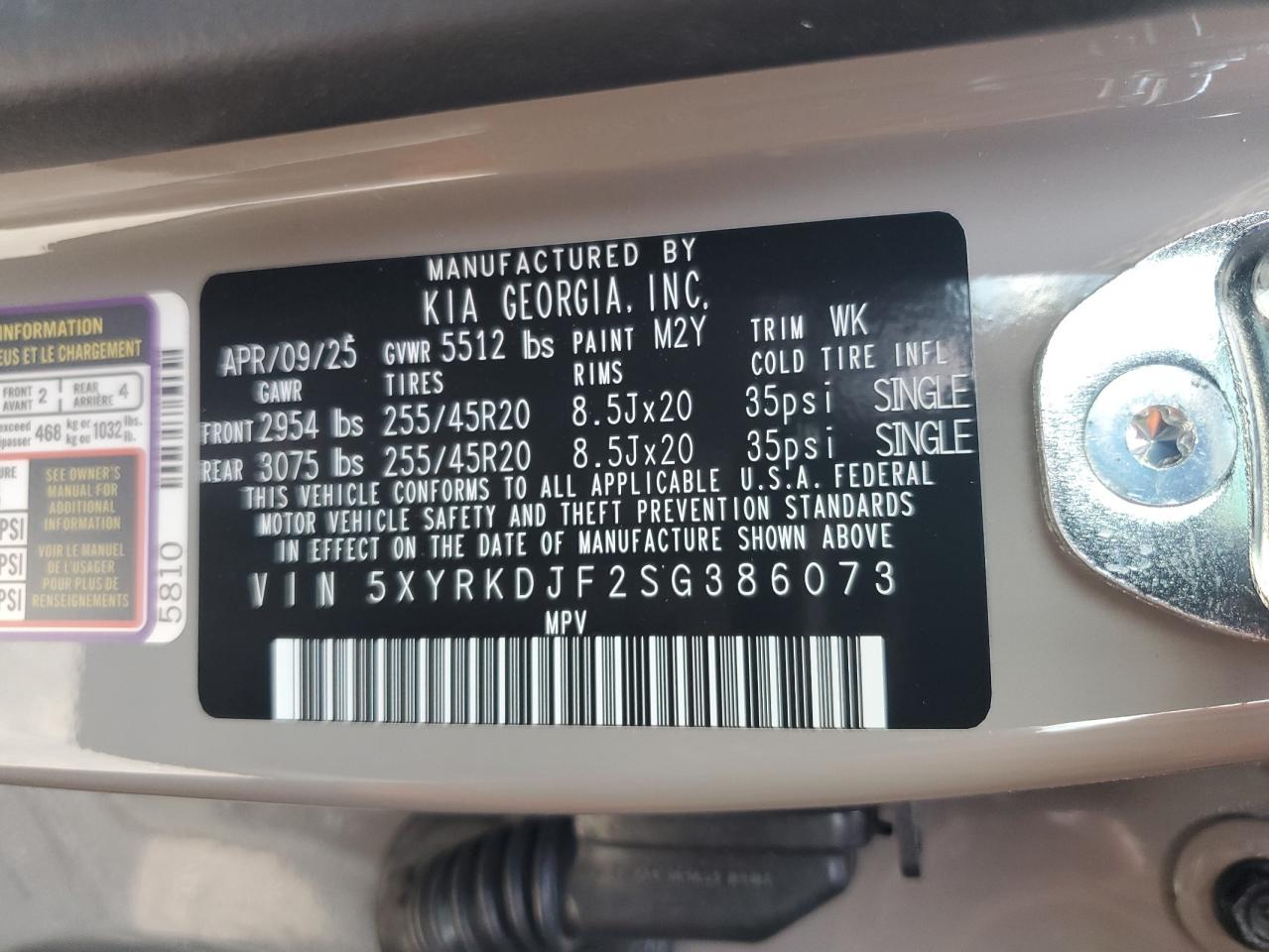 2025 Kia Sorento Sx VIN: 5XYRKDJF2SG386073 Lot: 63507015