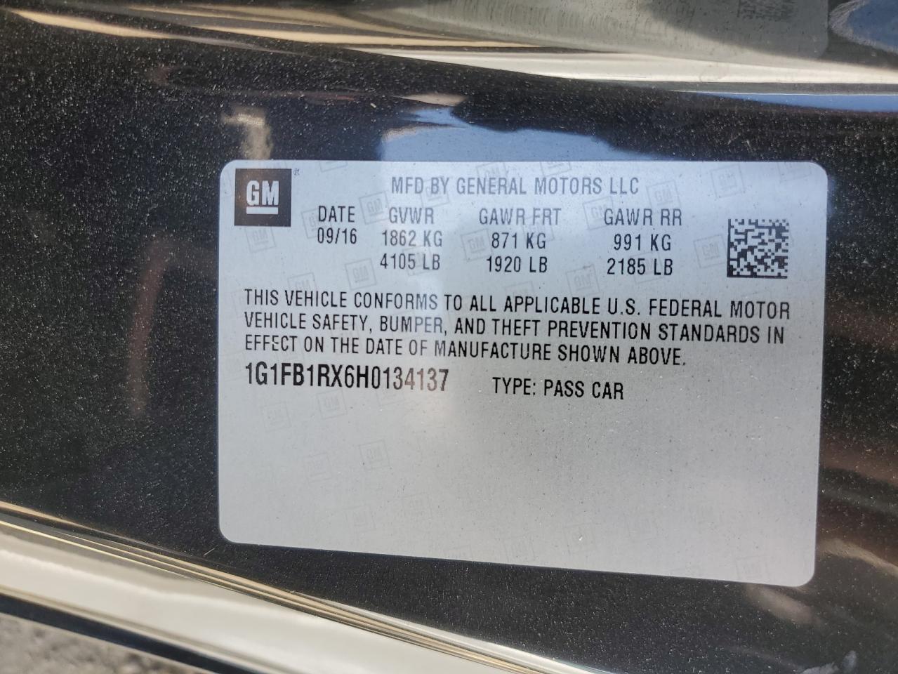 1G1FB1RX6H0134137 CHEVROLET CAMARO 2017