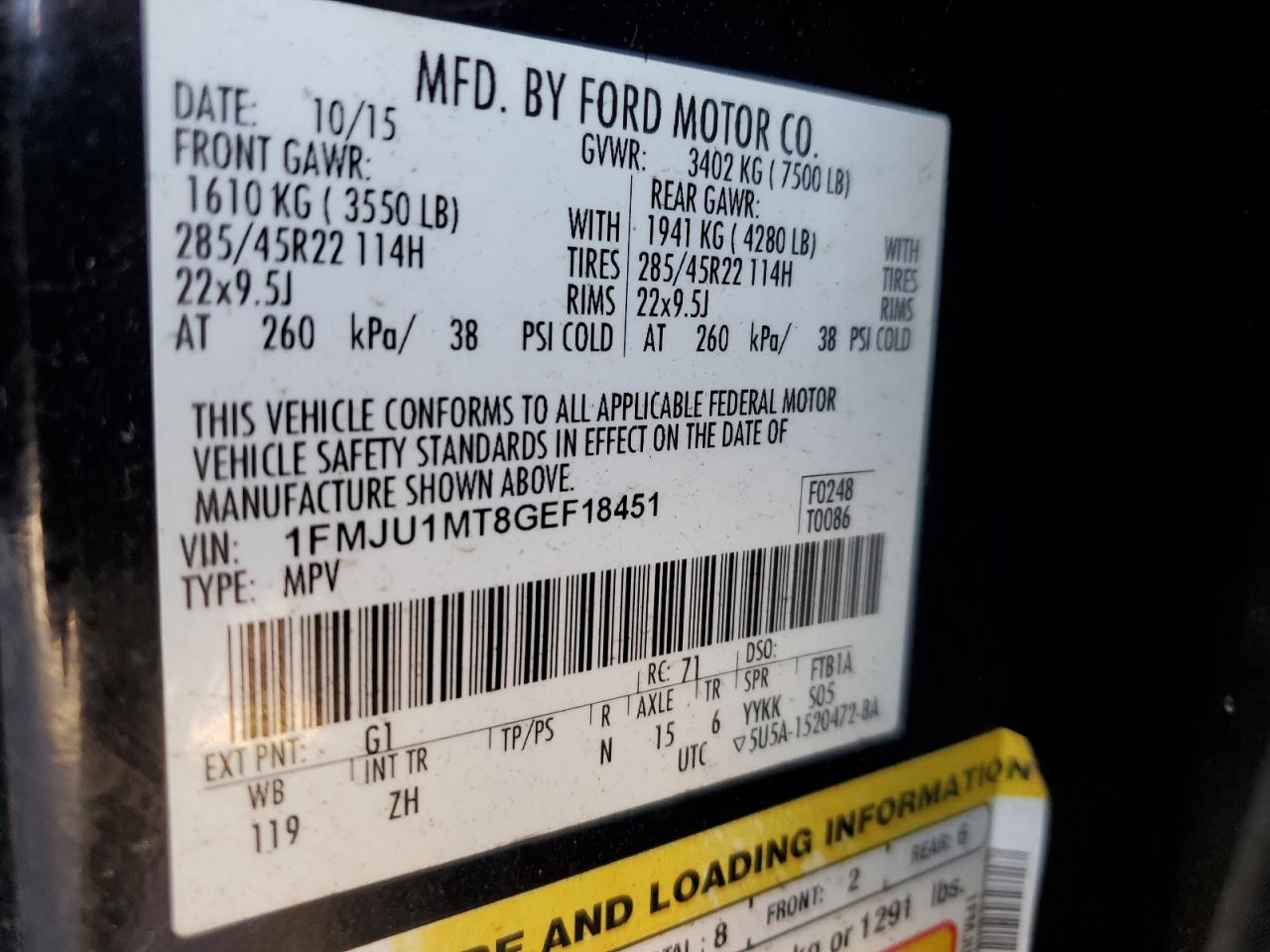 2016 Ford Expedition Platinum VIN: 1FMJU1MT8GEF18451 Lot: 64459035