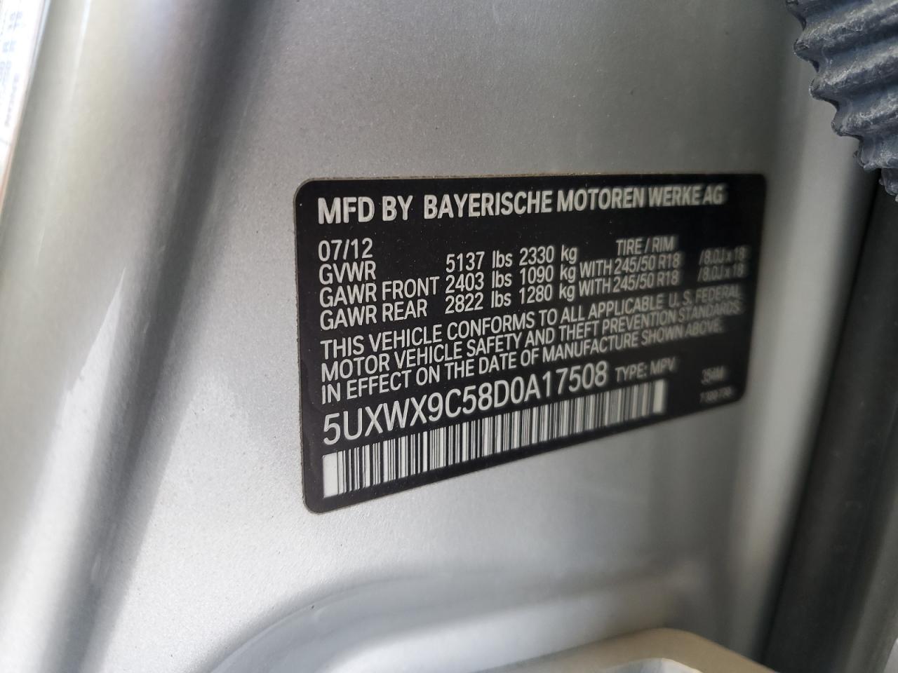 2013 BMW X3 xDrive28I VIN: 5UXWX9C58D0A17508 Lot: 64201285