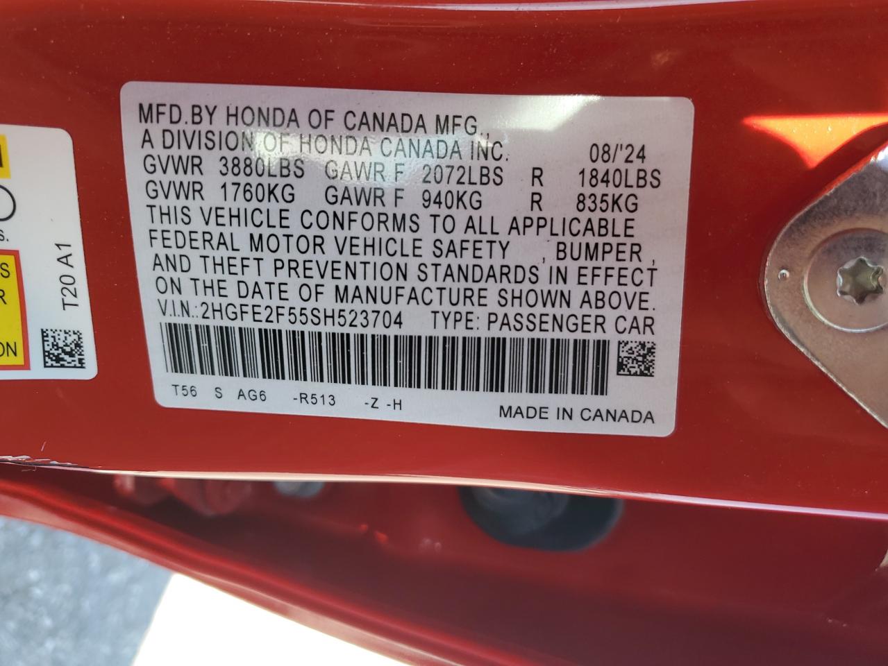 2025 Honda Civic Sport VIN: 2HGFE2F55SH523704 Lot: 65676675