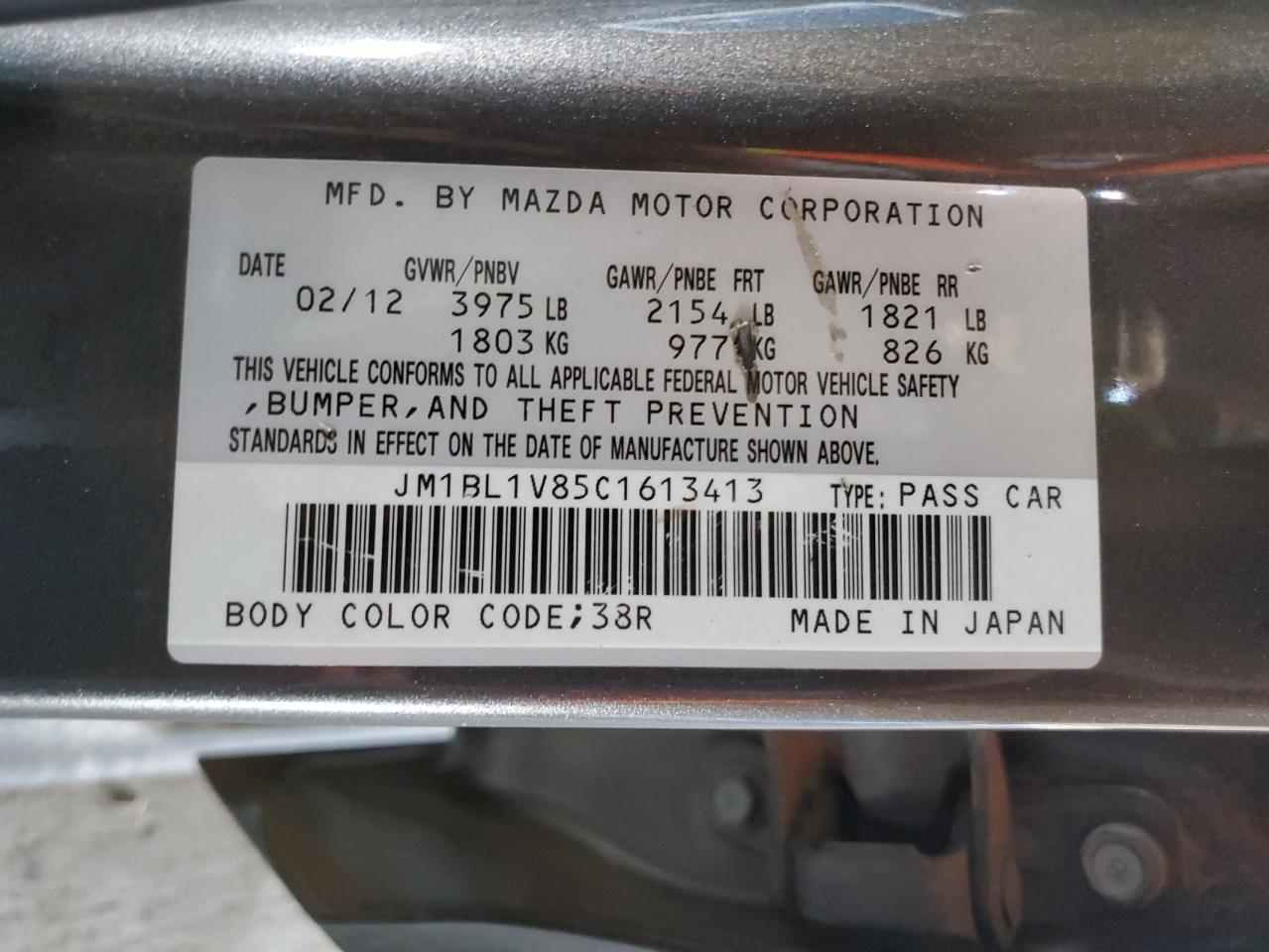 2012 Mazda 3 I VIN: JM1BL1V85C1613413 Lot: 65478775
