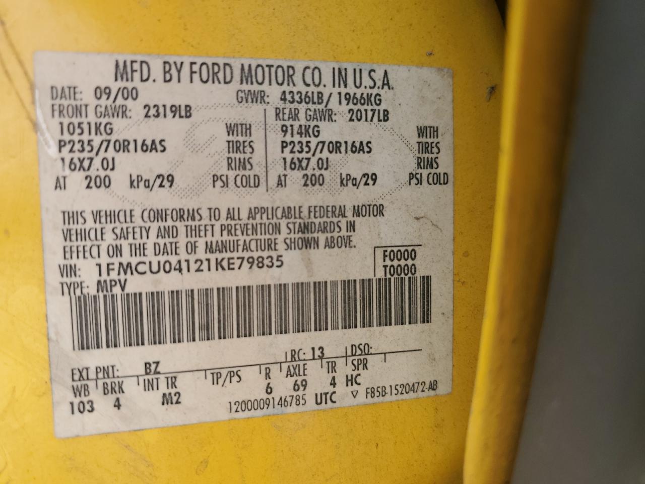 2001 Ford Escape Xlt VIN: 1FMCU04121KE79835 Lot: 64739745