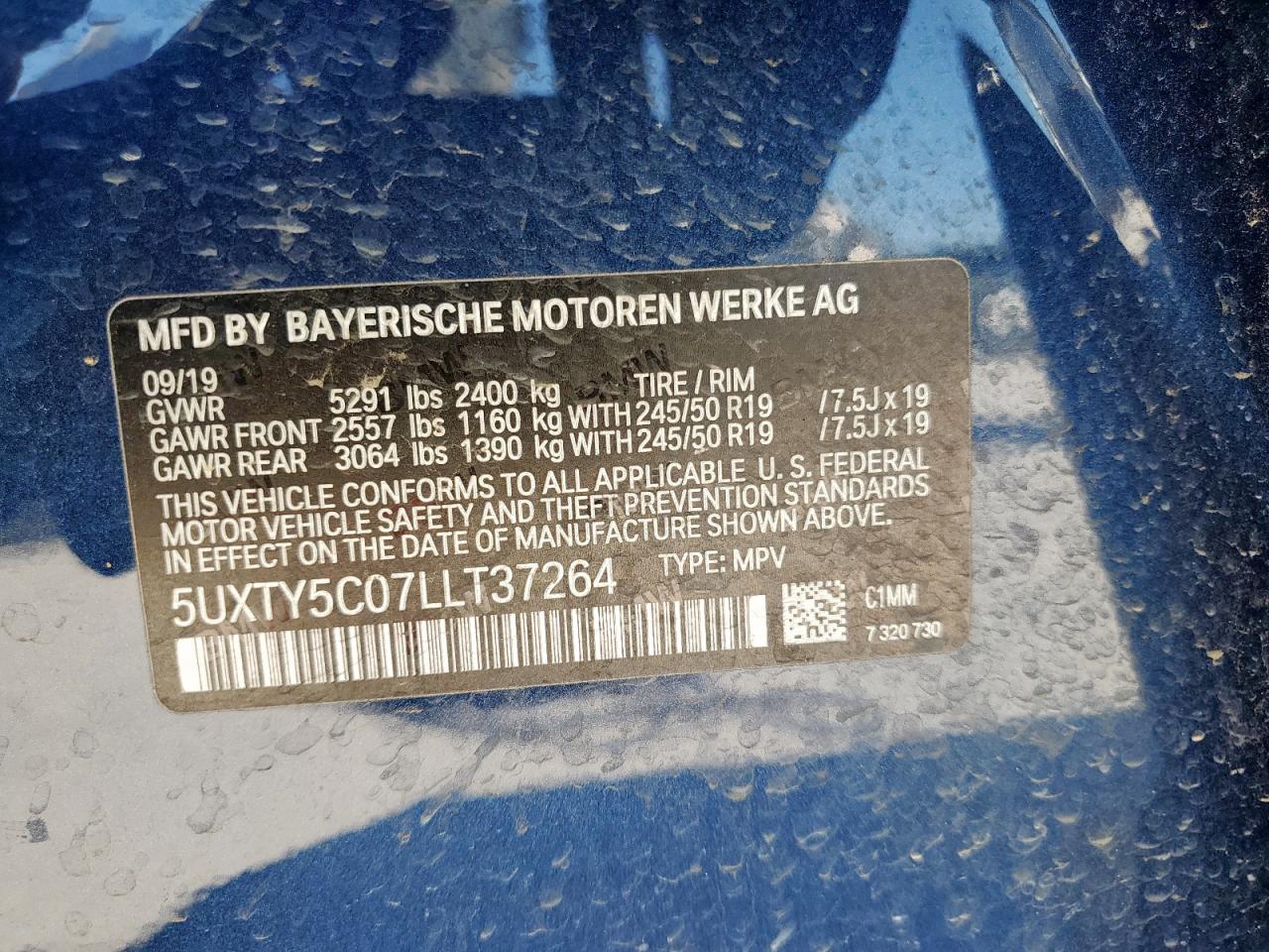 2020 BMW X3 xDrive30I VIN: 5UXTY5C07LLT37264 Lot: 65735555
